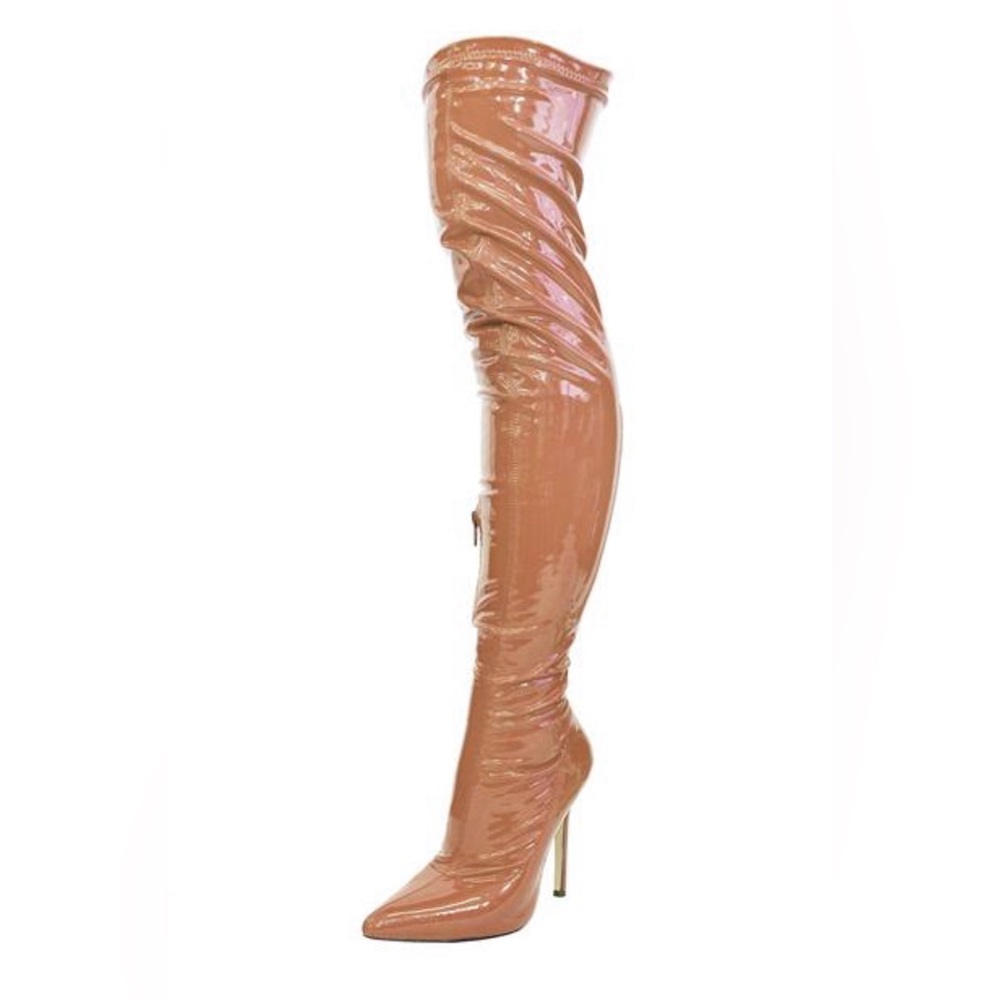 Patent leather thigh high boots